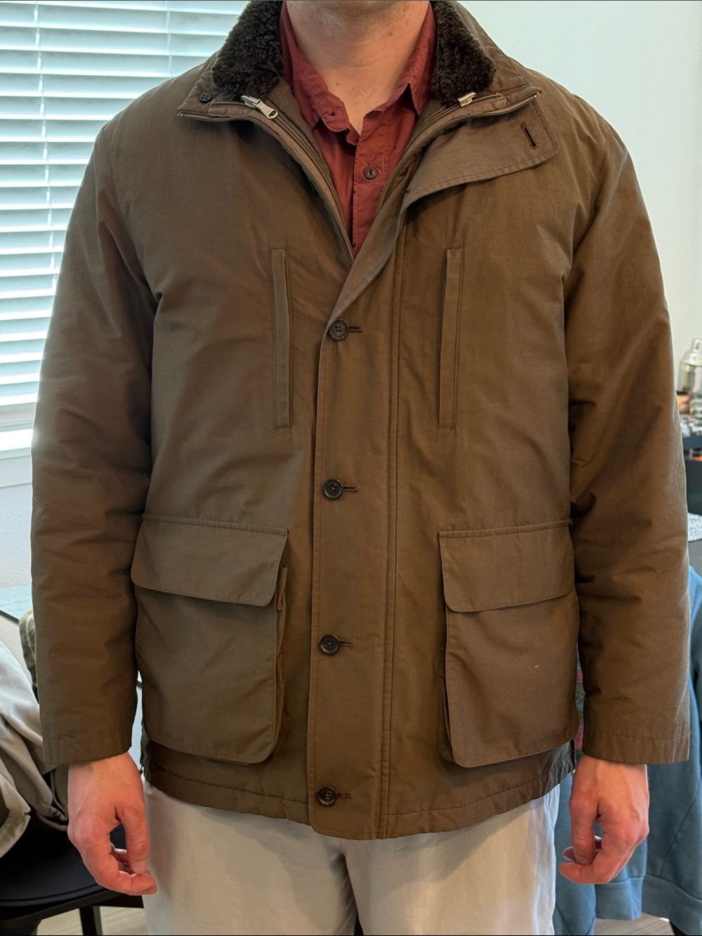 Burberry Brown Military Field Jacket with Faux-Fur Collar